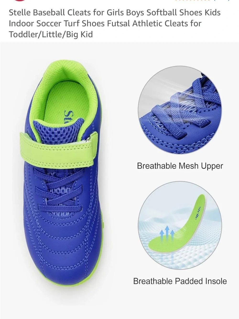 Stelle Kids Athletic Shoes baseball shoes/ soccer shoes unisex - Blue & Lime